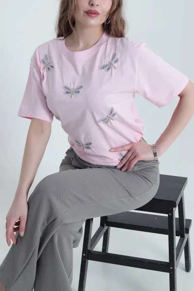 Pembe Taşlı Süprem Kadın Tişört 438707