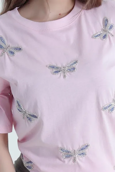 Pembe Taşlı Süprem Kadın Tişört 438707