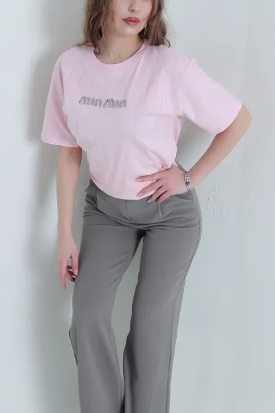 Pembe Taşlı Süprem Kadın Tişört 438720