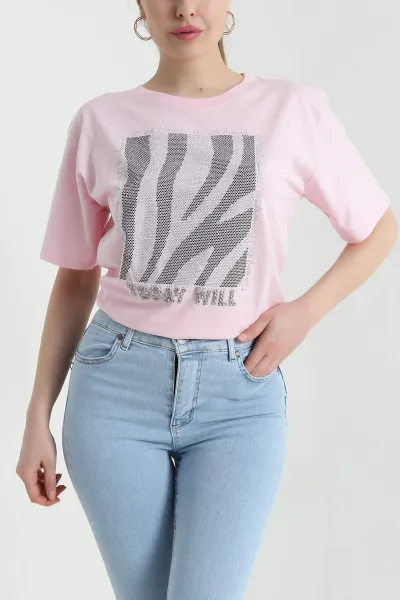 Pembe Taşlı Süprem Kadın Tişört 444820