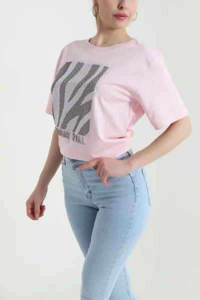 Pembe Taşlı Süprem Kadın Tişört 444820
