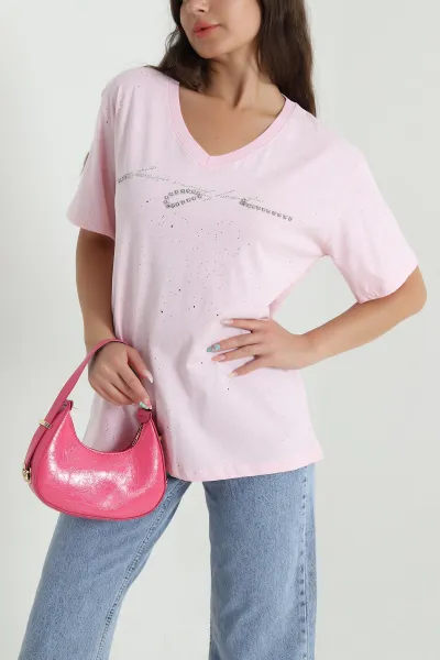 Pembe Taşlı Süprem Kadın Tişört 466969