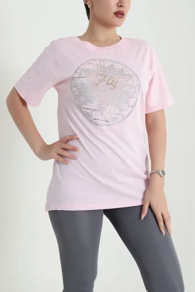Pembe Taşlı Süprem Kadın Tişört 466980