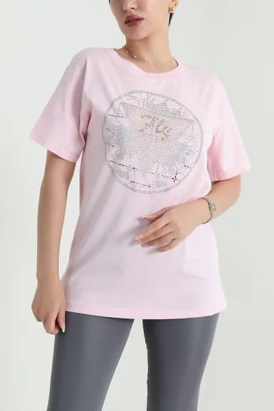 Pembe Taşlı Süprem Kadın Tişört 466980