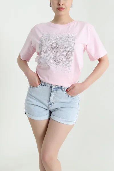 Pembe Taşlı Süprem Kadın Tişört 466986