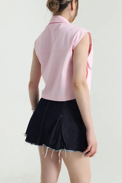 Pembe Taşlı Tasarım Gabardin Kadın Yelek 473696
