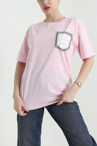 Pembe Taşlı Tasarım Süprem Kadın Tişört 438660