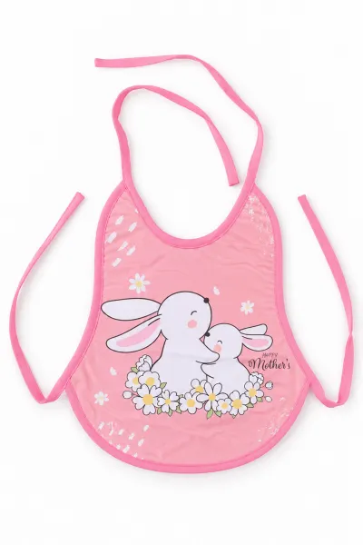 Pembe Tavşan Baskılı Sıvı Geçirmez Bebek Mama Önlüğü 477998