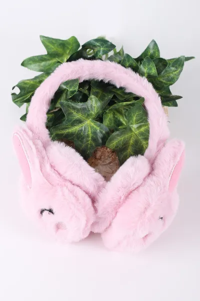 Pembe Tavşan Nakışlı Kulaklı Figürlü Peluş Kulaklık 410736