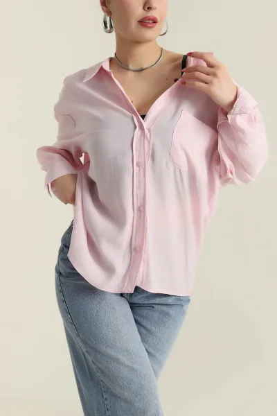 Pembe Tek Cep Düşük Omuz Modal Kadın Gömlek 425175