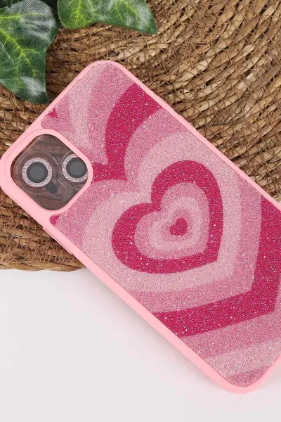Pembe TeknoCase İPhone 11 Uyumlu Sweet Diamond Case Serisi Desenli Lens Hediyeli Sert Silikon Telefon Kılıfı 450103