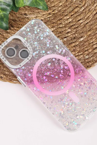 Pembe TeknoCase İPhone 13 Uyumlu Sortie Diamond Case Serisi Sert Silikon Telefon Kılıfı 457957