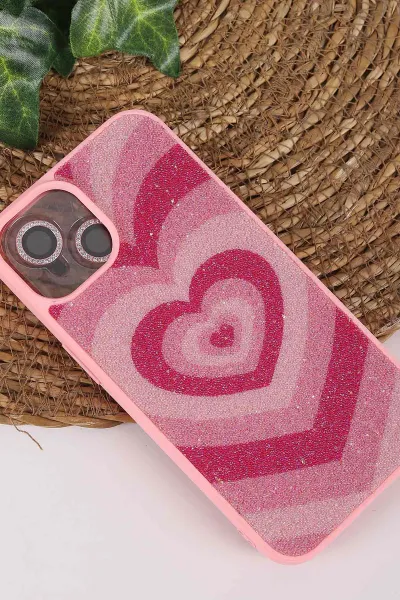 Pembe TeknoCase İPhone 13 Uyumlu Sweet Diamond Case Serisi Desenli Lens Hediyeli Sert Silikon Telefon Kılıfı 450110