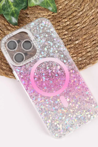 Pembe TeknoCase İPhone 14 Pro Max Uyumlu Sortie Diamond Case Serisi Sert Silikon Telefon Kılıfı 457971
