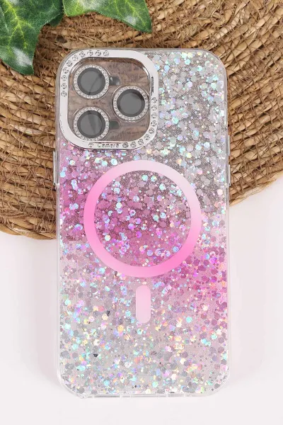 Pembe TeknoCase İPhone 14 Pro Max Uyumlu Sortie Diamond Case Serisi Sert Silikon Telefon Kılıfı 457971