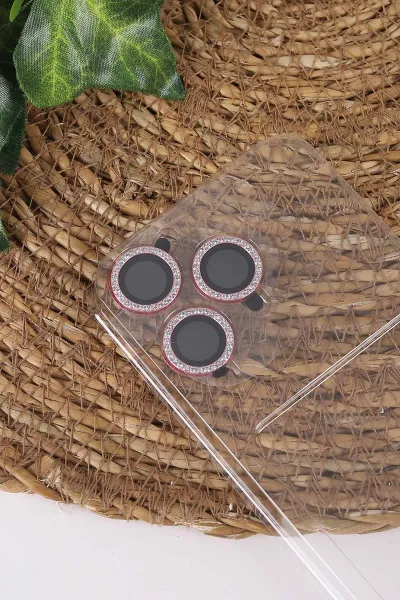 Pembe TeknoCase İPhone 14 Pro Uyumlu Viola Diamond Case Serisi Kartlıklı Lens Hediyeli Sert Silikon Telefon Kılıfı 430802