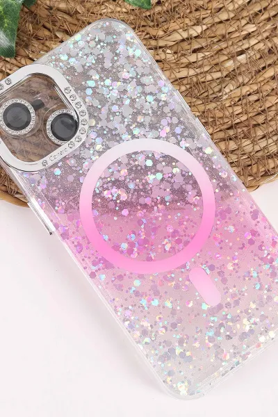 Pembe TeknoCase İPhone 14 Uyumlu Sortie Diamond Case Serisi Sert Silikon Telefon Kılıfı 457961
