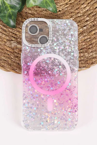 Pembe TeknoCase İPhone 14 Uyumlu Sortie Diamond Case Serisi Sert Silikon Telefon Kılıfı 457961