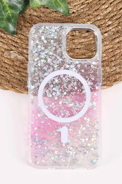 Pembe TeknoCase İPhone 14 Uyumlu Sortie Diamond Case Serisi Sert Silikon Telefon Kılıfı 457961
