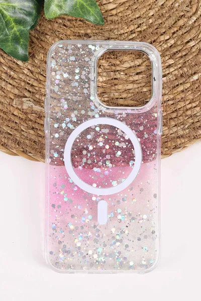 Pembe TeknoCase İPhone 15 Pro Max Uyumlu Sortie Diamond Case Serisi Sert Silikon Telefon Kılıfı 457993