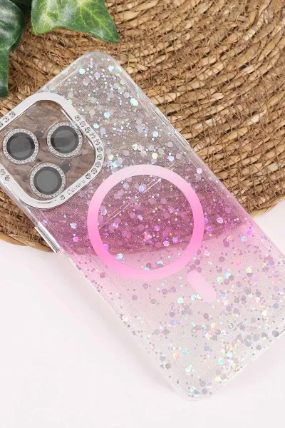 Pembe TeknoCase İPhone 15 Pro Max Uyumlu Sortie Diamond Case Serisi Sert Silikon Telefon Kılıfı 457993