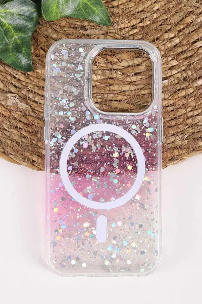 Pembe TeknoCase İPhone 15 Pro Uyumlu Sortie Diamond Case Serisi Sert Silikon Telefon Kılıfı 457979