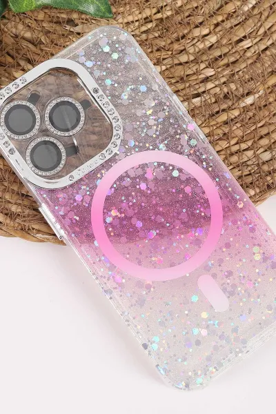 Pembe TeknoCase İPhone 15 Pro Uyumlu Sortie Diamond Case Serisi Sert Silikon Telefon Kılıfı 457979