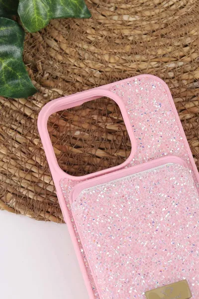 Pembe TeknoCase İPhone 15 Pro Uyumlu Viola Diamond Case Serisi Kartlıklı Lens Hediyeli Sert Silikon Telefon Kılıfı 430823