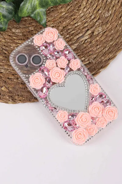 Pembe TeknoCase İPhone 15 Uyumlu Beauty Case Serisi Lens Hediyeli Premium Sert Silikon Telefon Kılıfı 430447