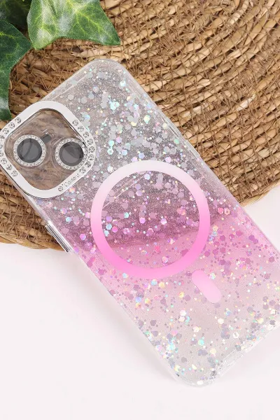 Pembe TeknoCase İPhone 15 Uyumlu Sortie Diamond Case Serisi Sert Silikon Telefon Kılıfı 457975