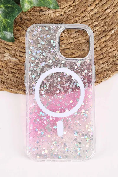 Pembe TeknoCase İPhone 15 Uyumlu Sortie Diamond Case Serisi Sert Silikon Telefon Kılıfı 457975