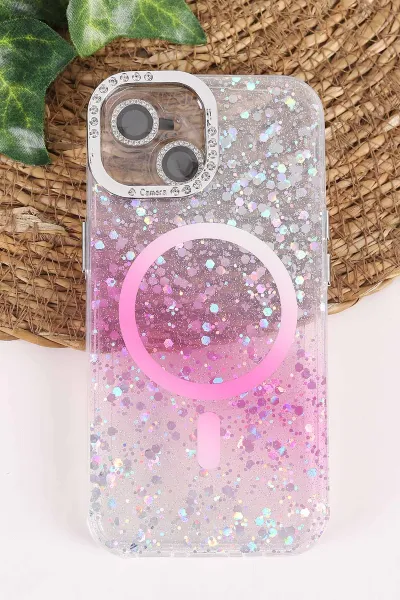 Pembe TeknoCase İPhone 15 Uyumlu Sortie Diamond Case Serisi Sert Silikon Telefon Kılıfı 457975