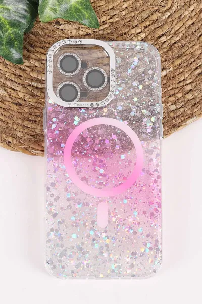 Pembe TeknoCase İPhone 16 Pro Max Uyumlu Sortie Diamond Case Serisi Sert Silikon Telefon Kılıfı 458001