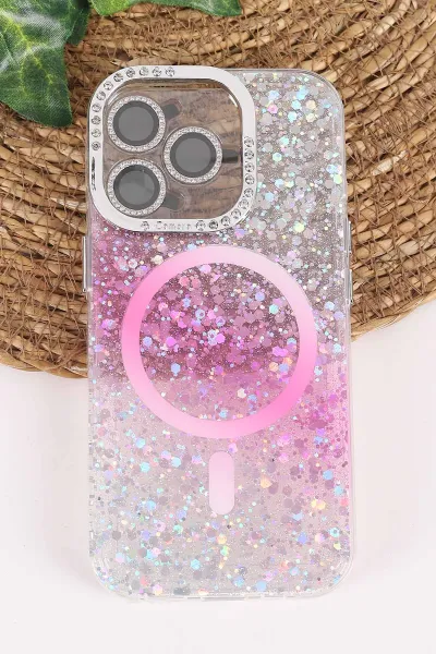 Pembe TeknoCase İPhone 16 Pro Uyumlu Sortie Diamond Case Serisi Sert Silikon Telefon Kılıfı 458005