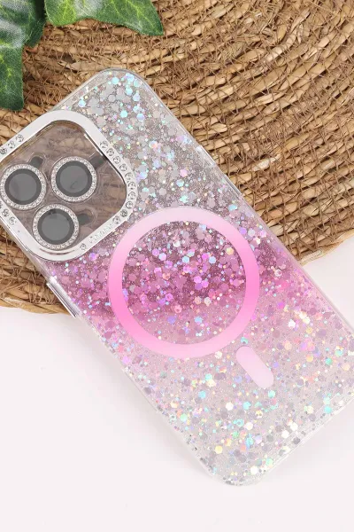 Pembe TeknoCase İPhone 16 Pro Uyumlu Sortie Diamond Case Serisi Sert Silikon Telefon Kılıfı 458005