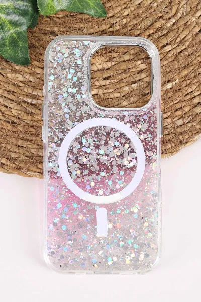 Pembe TeknoCase İPhone 16 Pro Uyumlu Sortie Diamond Case Serisi Sert Silikon Telefon Kılıfı 458005