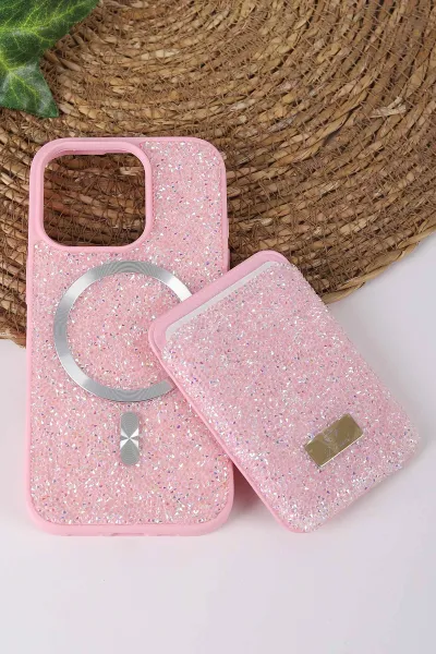Pembe TeknoCase İPhone 16 Pro Uyumlu Viola Diamond Case Serisi Kartlıklı Lens Hediyeli Sert Silikon Telefon Kılıfı 430841