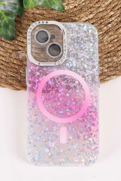 Pembe TeknoCase İPhone 16 Uyumlu Sortie Diamond Case Serisi Sert Silikon Telefon Kılıfı 457997