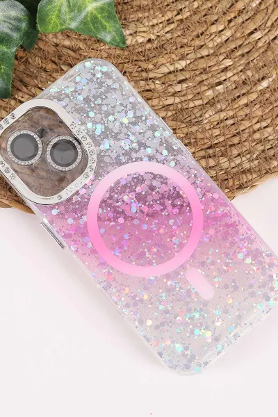 Pembe TeknoCase İPhone 16 Uyumlu Sortie Diamond Case Serisi Sert Silikon Telefon Kılıfı 457997