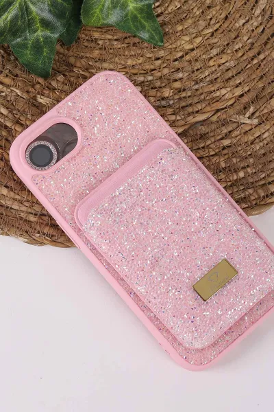 Pembe TeknoCase İPhone 16E Uyumlu Viola Diamond Case Serisi Kartlıklı Lens Hediyeli Sert Silikon Telefon Kılıfı 430853