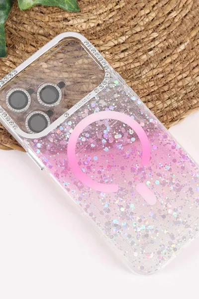 Pembe TeknoCase İPhone 17 Pro Max Uyumlu Sortie Diamond Case Serisi Sert Silikon Telefon Kılıfı 458017
