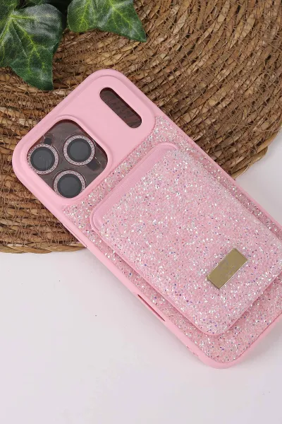 Pembe TeknoCase İPhone 17 Pro Max Uyumlu Viola Diamond Case Serisi Kartlıklı Lens Hediyeli Sert Silikon Telefon Kılıfı 430870