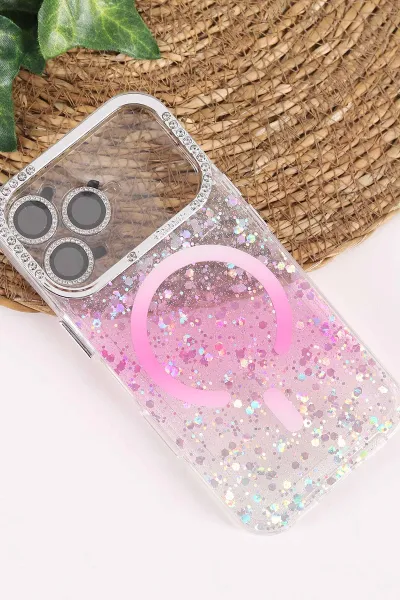 Pembe TeknoCase İPhone 17 Pro Uyumlu Sortie Diamond Case Serisi Sert Silikon Telefon Kılıfı 458013