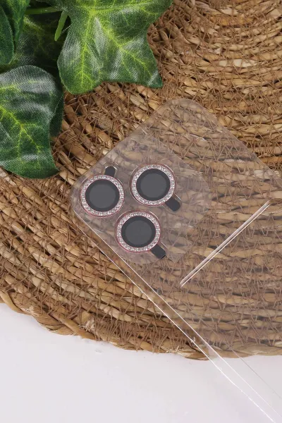 Pembe TeknoCase İPhone 17 Pro Uyumlu Viola Diamond Case Serisi Kartlıklı Lens Hediyeli Sert Silikon Telefon Kılıfı 430865