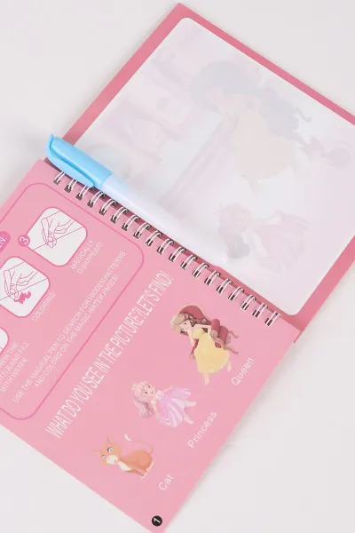 Pembe Temalı Özel Su Kalemli Sihirli Su Boyama Kitabı - Prenses 474234