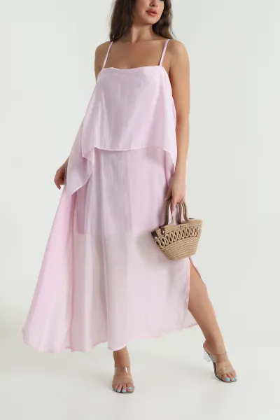 Pembe Tensel Modal Kadın Elbise 484106