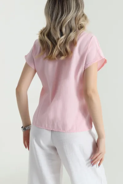 Pembe Tensel Modal Kadın Gömlek 475182