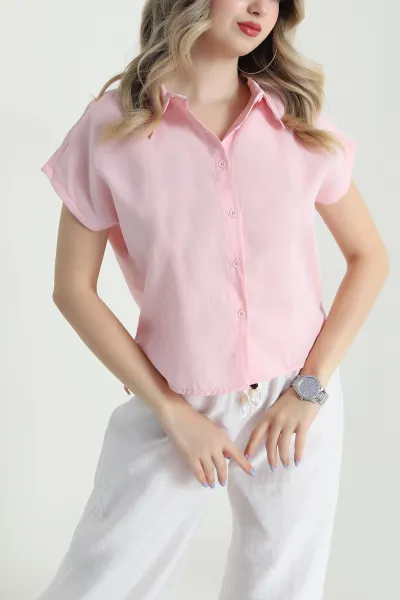 Pembe Tensel Modal Kadın Gömlek 475182