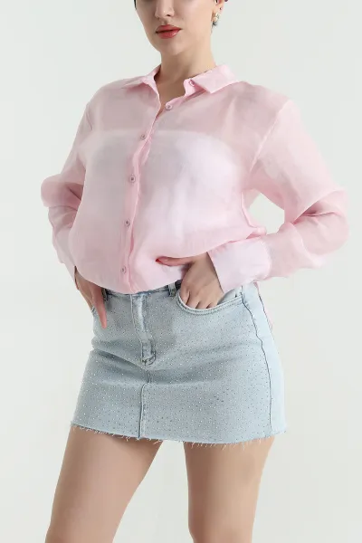 Pembe Tensel Viskoz Kadın Gömlek 440968