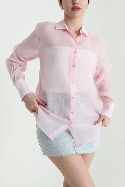 Pembe Tensel Viskoz Kadın Gömlek 440968